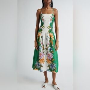 FARM Rio Green and White Floral Midi Dress